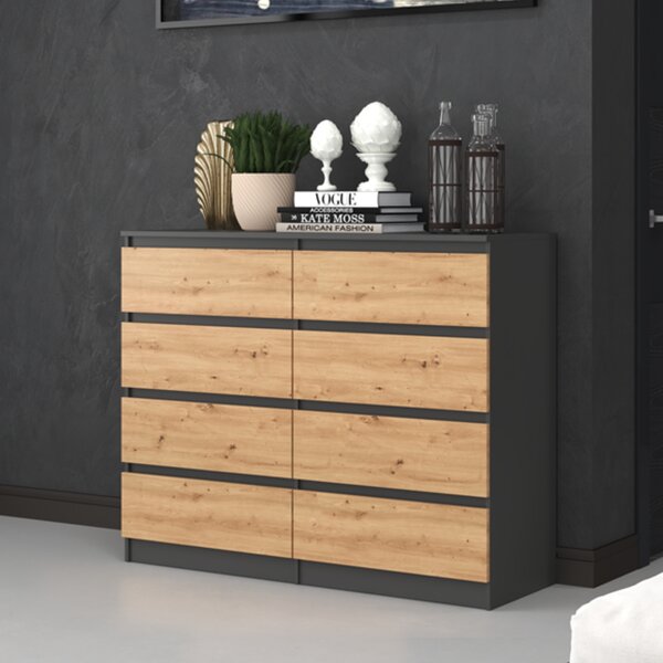 Komoda, pedsí do lonice, atní skí, píborník, vysoká deska s 8 zásuvkami, íka 120 cm výka 97 | antracit Artisan