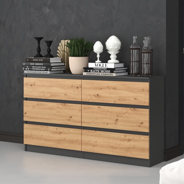 Komoda, pedsí do lonice, atní skí, píborník, vysoká deska se 6 zásuvkami, íka 140 cm výka 75 | antracit Artisan