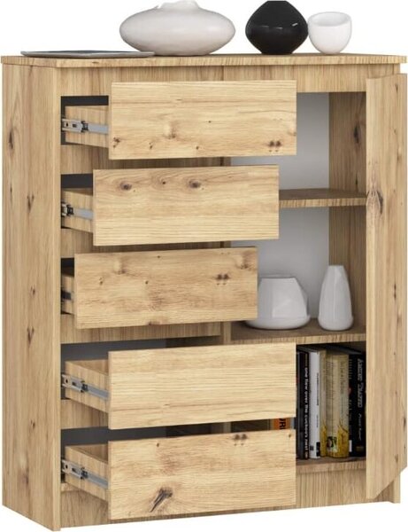 BDW - Komoda 5 zásuvek, obývací pokoj, pedsí 80x97x35, dub Artisan