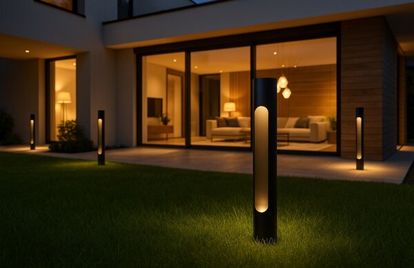 Černé kovové venkovní sloupkové LED světlo Nova Luce Ellery 60 cm