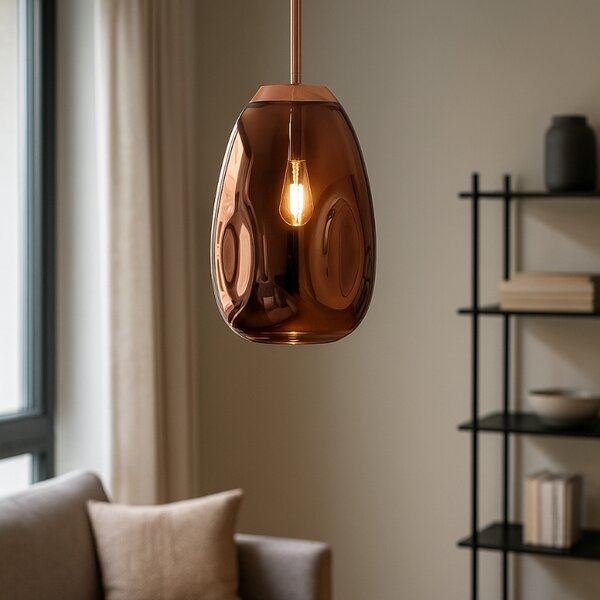 Měděné skleněné závěsné světlo Nova Luce Lava 22 cm