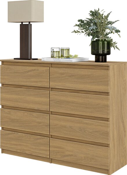 FURNICA - GABRIEL - Komoda / píborník s 8 zásuvkami - dub Lancelot V92cm 120cm H33cm