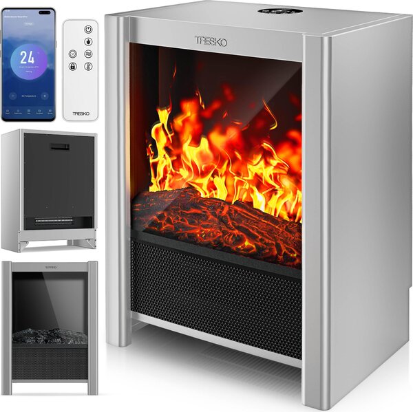 TRESKO® Elektrický krb s ohevem a dálkovým ovládáním 2000W, aplikace WiFi | elektrický krb s efektem plamene LED a LCD displejem | krbový ohe s termostatem, asovaem | elektrická krbová kamna voln stojící ohíva s ventilátorem