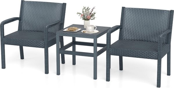 3dílná sada zahradního nábytku, terasový nábytek se 2 ratanovými kesly a tvercovým stolkem, ergonomické sezení v moderním stylu, edá barva