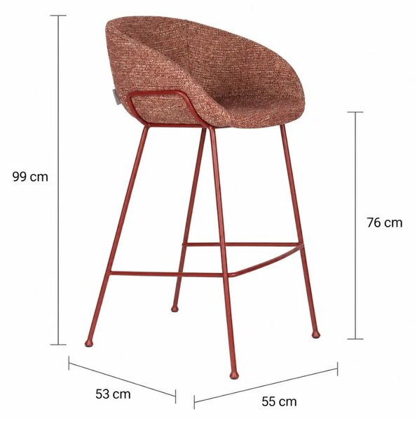 Zuiver Červená čalouněná barová židle FESTON 76 cm