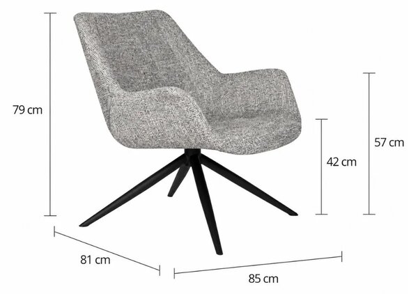 Zuiver Šedé čalouněné otočné lounge křeslo DOULTON