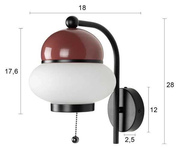 Zuiver Červené kovové nástěnné světlo BUMBLE 28 cm