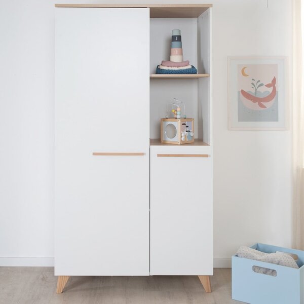 Bílá dětská šatní skříň v dekoru dubu 52x180x180 cm Léon – Roba