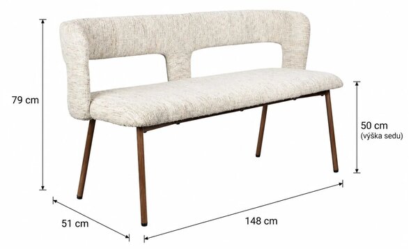White Label Béžová čalouněná lavice CHELSEA 148 cm