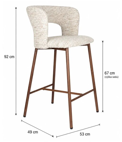 White Label Béžová čalouněná barová židle CHELSEA 67 cm