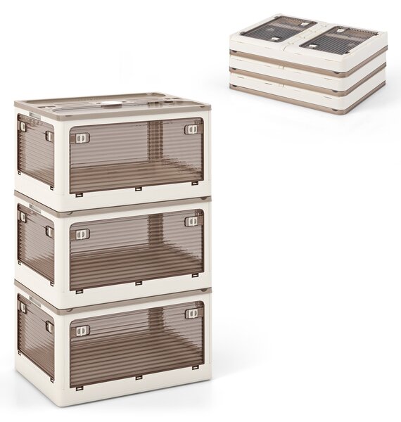 KOMFOTTEU úloný box s víkem a koleky, 3úrovové skládací boxy s 5 dvíky a zámkem, plastové úloné boxy pro skladování odv a obuvi (132 l)