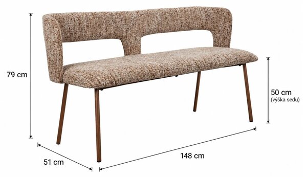 White Label Hnědá čalouněná lavice CHELSEA 148 cm