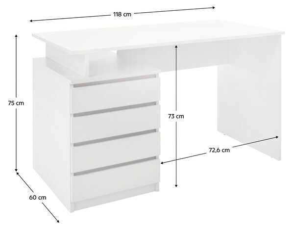 KONDELA PC stůl, bílá, HANY NEW
