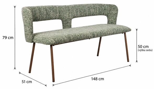 White Label Zelená čalouněná lavice CHELSEA 148 cm