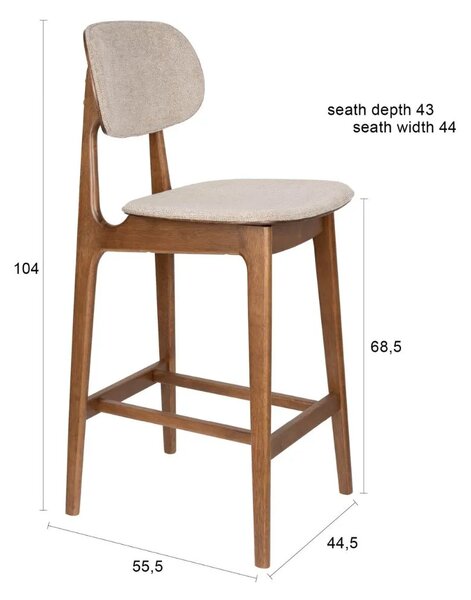 Dutchbone Béžová barová židle MARAIS 69 cm s čalouněným opěradlem