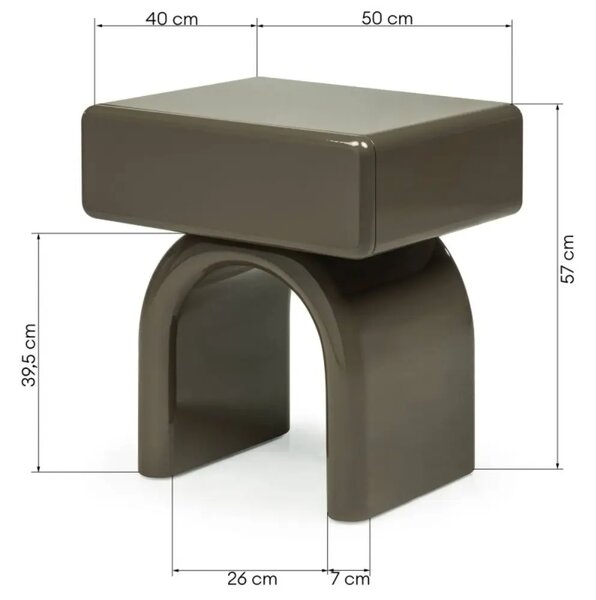 NovaNook Lesklý šedozelený noční stolek Lush 50 x 40 cm