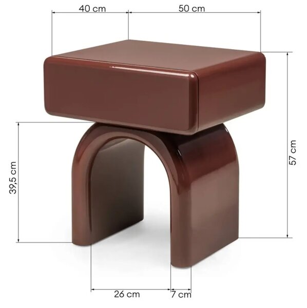 NovaNook Lesklý červený noční stolek Lush 50 x 40 cm