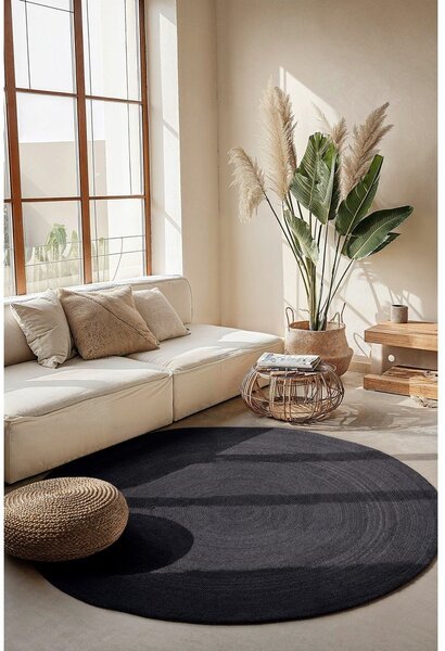 Černý oboustranný/ručně tkaný jutový kulatý koberec ø 200 cm Braided – Hanse Home