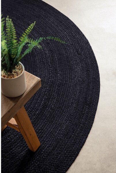 Černý oboustranný/ručně tkaný jutový kulatý koberec ø 200 cm Braided – Hanse Home