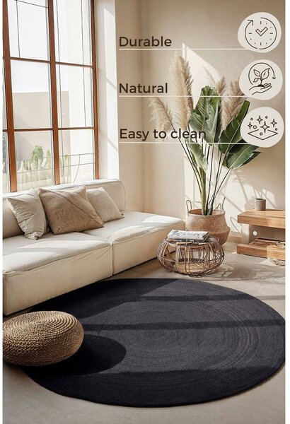 Černý oboustranný/ručně tkaný jutový kulatý koberec ø 200 cm Braided – Hanse Home