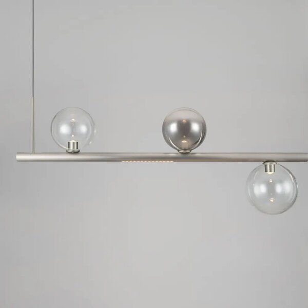 Nova Luce Kouřově šedé skleněné závěsné LED světlo Celso 120 cm se stříbrným zavěšením
