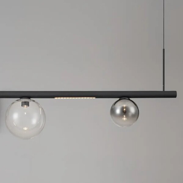 Nova Luce Kouřově šedé skleněné závěsné LED světlo Celso 120 cm s černým zavěšením