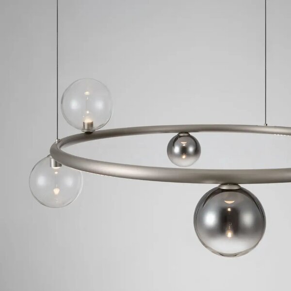 Nova Luce Kouřově šedé skleněné závěsné LED světlo Celso 75 cm se stříbrným zavěšením