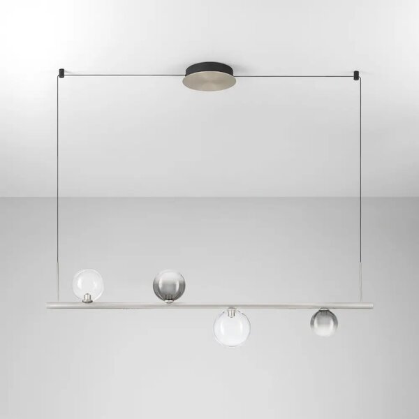 Nova Luce Kouřově šedé skleněné závěsné LED světlo Celso 120 cm se stříbrným zavěšením