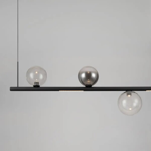 Nova Luce Kouřově šedé skleněné závěsné LED světlo Celso 120 cm s černým zavěšením