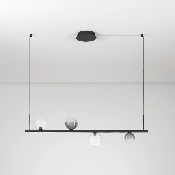 Nova Luce Kouřově šedé skleněné závěsné LED světlo Celso 120 cm s černým zavěšením