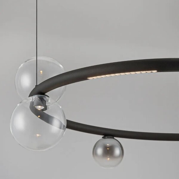 Nova Luce Kouřově šedé skleněné závěsné LED světlo Celso 75 cm s černým zavěšením
