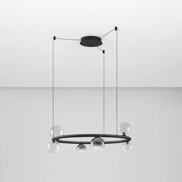 Nova Luce Kouřově šedé skleněné závěsné LED světlo Celso 75 cm s černým zavěšením