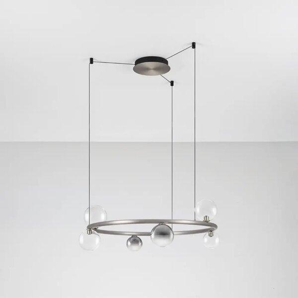 Nova Luce Kouřově šedé skleněné závěsné LED světlo Celso 75 cm se stříbrným zavěšením