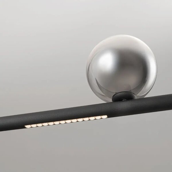 Nova Luce Kouřově šedé skleněné závěsné LED světlo Celso 120 cm s černým zavěšením