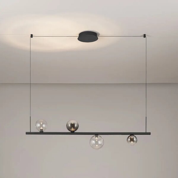 Nova Luce Kouřově šedé skleněné závěsné LED světlo Celso 120 cm s černým zavěšením
