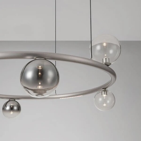Nova Luce Kouřově šedé skleněné závěsné LED světlo Celso 75 cm se stříbrným zavěšením