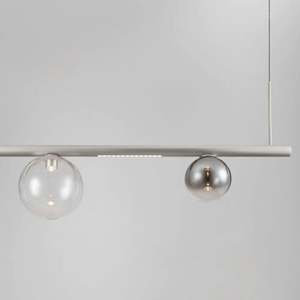 Nova Luce Kouřově šedé skleněné závěsné LED světlo Celso 120 cm se stříbrným zavěšením