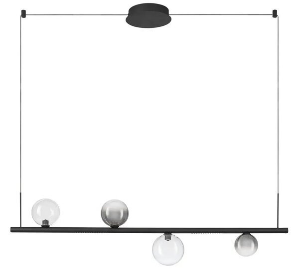 Nova Luce Kouřově šedé skleněné závěsné LED světlo Celso 120 cm s černým zavěšením