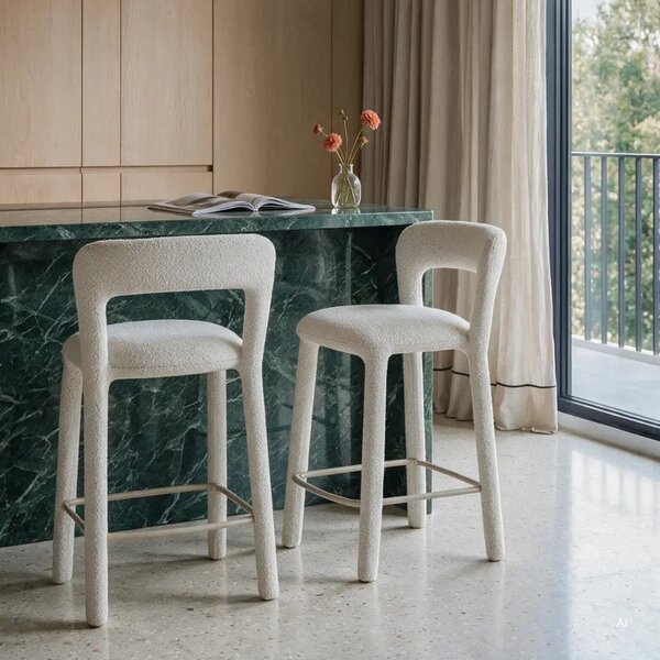 NovaNook Krémová bouclé barová židle Irokiii 65 cm