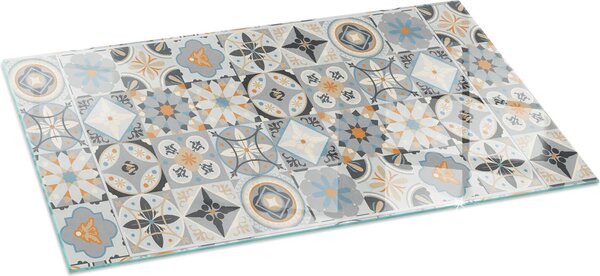 Sklenný podlahový panel pro 120x60 cm - kamna - krbový panel ze skla - ochranné sklo - panel proti jiskrám - sklenný podlahový panel protipoární - tepeln ochranný panel - ochrana podlahy ze skla - mozaikový vzor v dladicích