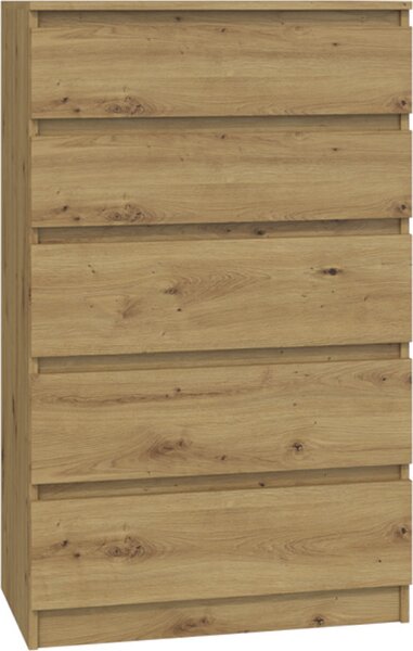 VBChome Komoda s 5 zásuvkami 70 x 40 x 110 cm dub Artisan Komoda bez úchytek Víceúelová skí do pedsín lonice obývacího pokoje dtského pokoje moderní dub Artisan