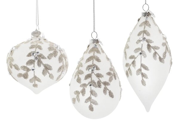 Bizzotto Set šesti bílých vánočních ozdob Leafglow Ø7/8 cm