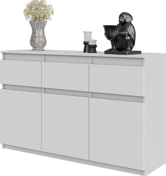 FURNICA - NOAH - Komoda / píborník se 3 zásuvkami a 3 dvíky - bílý mat V75cm 120cm H35cm