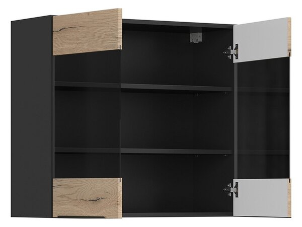BRW Kuchyně Family Line Sole L6 G-80/72-LV/PV, černá/dub halifax natura
