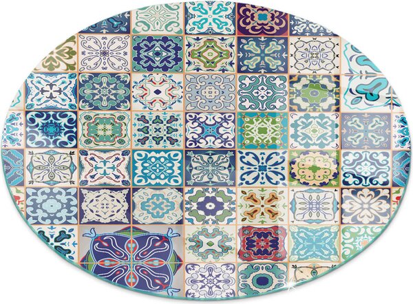 Sklenný podlahový panel Fi 100 cm - Sklenný krbový panel - Sklenný krbový panel - Ochranné sklo - Ochranný panel proti jiskrám - Sklenný podlahový panel proti ohni - Tepelná ochrana - Ochrana podlahy ze skla - Mozaikový vzor na dladicích