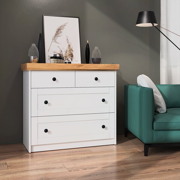Homestyle4u komoda píborník dub matný bílé dřevo masiv skíka se zásuvkami highboard píborník