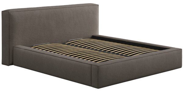 Micadoni Tmavě hnědá bouclé dvoulůžková postel Simon 160 x 200 cm s úložným prostorem
