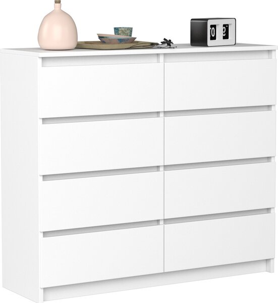 VBChome Komoda s 8 zásuvkami Bílá 120 x 39 x 105 cm Bezúchytková zásuvková komoda Devná víceúelová skí Víceúelová skí do pedsín Lonice