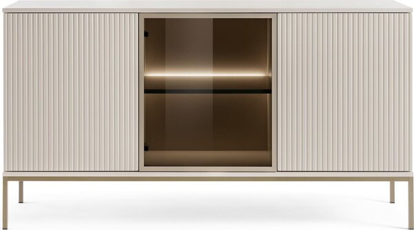 Moderní iroká komoda s dvíky a ebrovaným elem 154×83×39 cm, kamír / zlatá