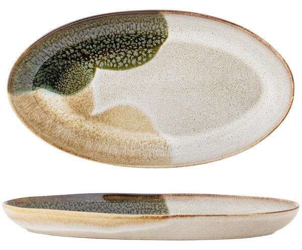 Bloomingville Zelený kameninový servírovací talíř Jules 33,5 x 18,5 cm
